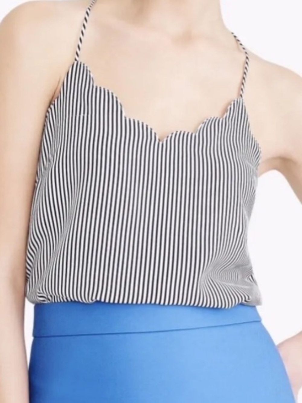 J. Crew Black & White Striped Scallop-Edge Cami